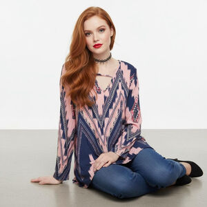 SHEIN Blouse Medium Blue Pink Patterned